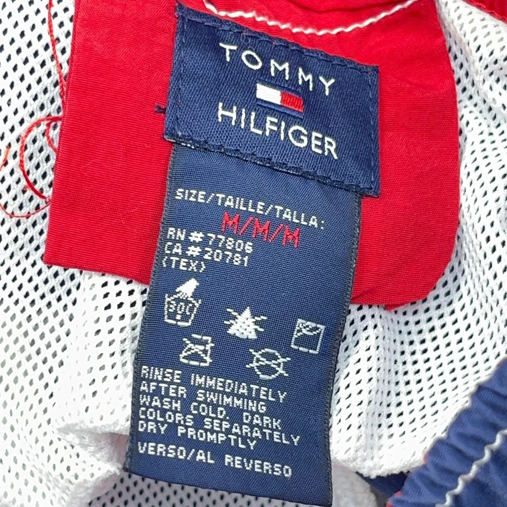 Vintage Tommy‎ Hilfiger Swim Trunks Men Medium Red White Blue Bored Shorts Flag